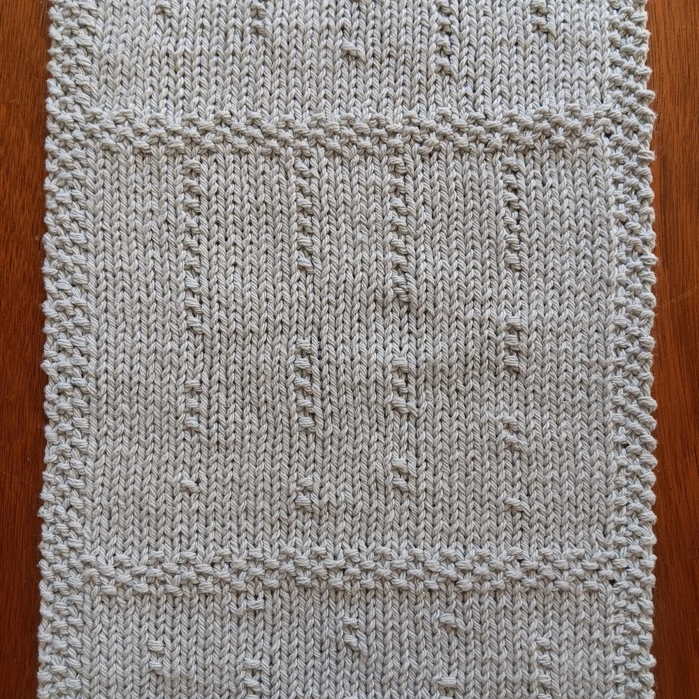 Hand Crafted Handknit Cotton Hand Towel Lt. Gray Raindrops On Windows Design